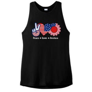 Peace Love America US Flag Fourth Wo 4th Of July Ladies PosiCharge Tri-Blend Wicking Tank