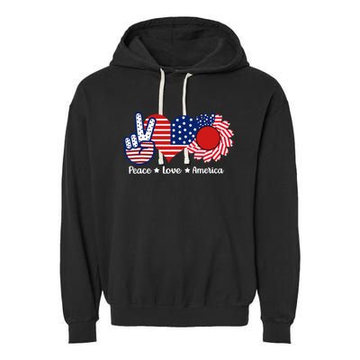 Peace Love America US Flag Fourth Wo 4th Of July Garment-Dyed Fleece Hoodie