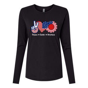 Peace Love America US Flag Fourth Wo 4th Of July Womens Cotton Relaxed Long Sleeve T-Shirt