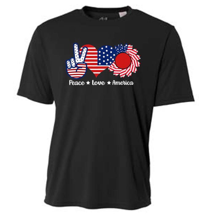 Peace Love America US Flag Fourth Wo 4th Of July Cooling Performance Crew T-Shirt