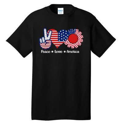 Peace Love America US Flag Fourth Wo 4th Of July Tall T-Shirt