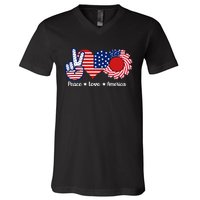 Peace Love America US Flag Fourth Wo 4th Of July V-Neck T-Shirt