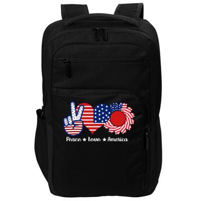 Peace Love America US Flag Fourth Wo 4th Of July Impact Tech Backpack