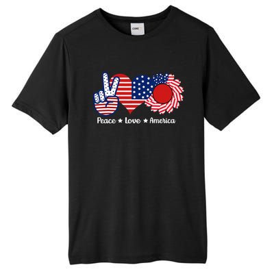 Peace Love America US Flag Fourth Wo 4th Of July Tall Fusion ChromaSoft Performance T-Shirt