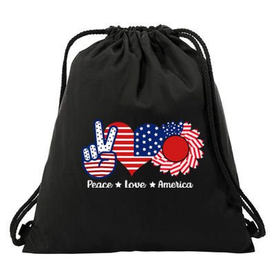 Peace Love America US Flag Fourth Wo 4th Of July Drawstring Bag