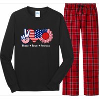 Peace Love America US Flag Fourth Wo 4th Of July Long Sleeve Pajama Set