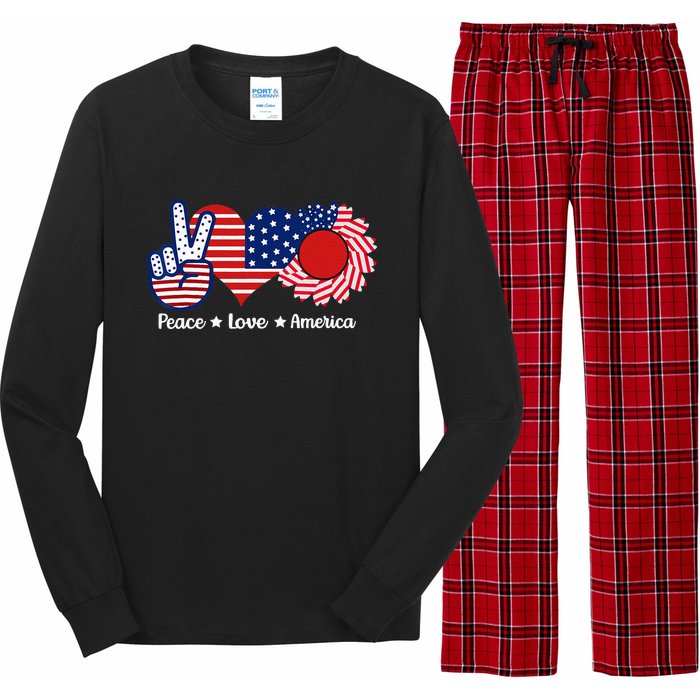 Peace Love America US Flag Fourth Wo 4th Of July Long Sleeve Pajama Set