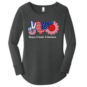 Peace Love America US Flag Fourth Wo 4th Of July Women's Perfect Tri Tunic Long Sleeve Shirt