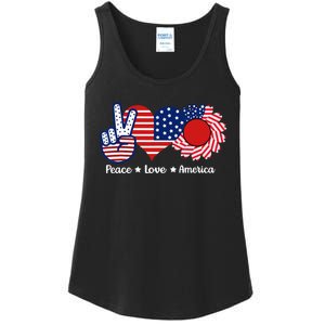 Peace Love America US Flag Fourth Wo 4th Of July Ladies Essential Tank