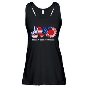 Peace Love America US Flag Fourth Wo 4th Of July Ladies Essential Flowy Tank