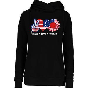 Peace Love America US Flag Fourth Wo 4th Of July Womens Funnel Neck Pullover Hood