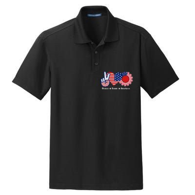 Peace Love America US Flag Fourth Wo 4th Of July Dry Zone Grid Polo