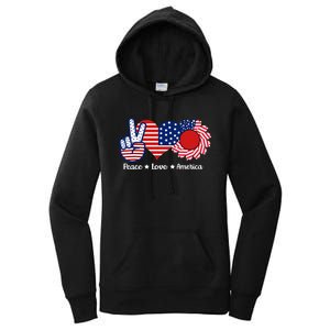 Peace Love America US Flag Fourth Wo 4th Of July Women's Pullover Hoodie