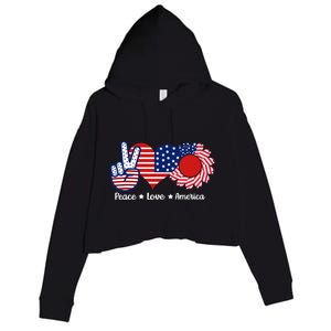 Peace Love America US Flag Fourth Wo 4th Of July Crop Fleece Hoodie