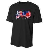 Peace Love America US Flag Fourth Wo 4th Of July Performance Sprint T-Shirt