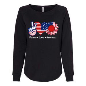 Peace Love America US Flag Fourth Wo 4th Of July Womens California Wash Sweatshirt