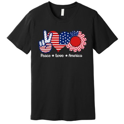 Peace Love America US Flag Fourth Wo 4th Of July Premium T-Shirt