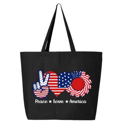 Peace Love America US Flag Fourth Wo 4th Of July 25L Jumbo Tote