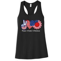 Peace Love America US Flag Fourth Wo 4th Of July Women's Racerback Tank