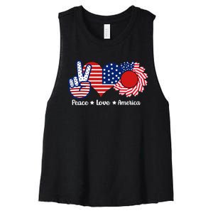 Peace Love America US Flag Fourth Wo 4th Of July Women's Racerback Cropped Tank