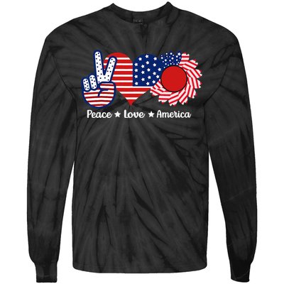 Peace Love America US Flag Fourth Wo 4th Of July Tie-Dye Long Sleeve Shirt