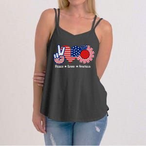 Peace Love America US Flag Fourth Wo 4th Of July Women's Strappy Tank