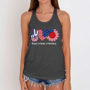 Peace Love America US Flag Fourth Wo 4th Of July Women's Knotted Racerback Tank