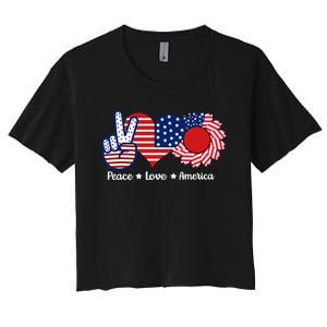 Peace Love America US Flag Fourth Wo 4th Of July Women's Crop Top Tee