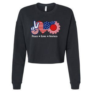 Peace Love America US Flag Fourth Wo 4th Of July Cropped Pullover Crew