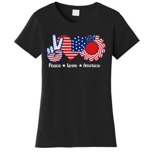 Peace Love America US Flag Fourth Wo 4th Of July Women's T-Shirt