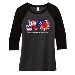 Peace Love America US Flag Fourth Wo 4th Of July Women's Tri-Blend 3/4-Sleeve Raglan Shirt