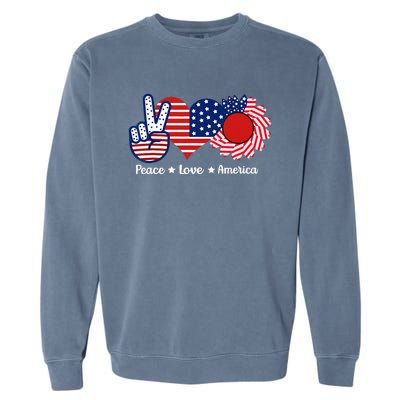 Peace Love America US Flag Fourth Wo 4th Of July Garment-Dyed Sweatshirt