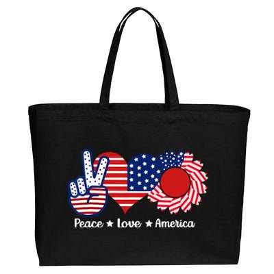 Peace Love America US Flag Fourth Wo 4th Of July Cotton Canvas Jumbo Tote