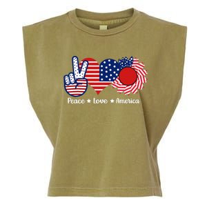 Peace Love America US Flag Fourth Wo 4th Of July Garment-Dyed Women's Muscle Tee