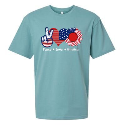 Peace Love America US Flag Fourth Wo 4th Of July Sueded Cloud Jersey T-Shirt