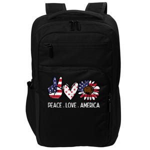 Peace Love America US Flag Fourth Womens 4th Of July Patriot Impact Tech Backpack