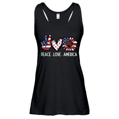 Peace Love America US Flag Fourth Womens 4th Of July Patriot Ladies Essential Flowy Tank