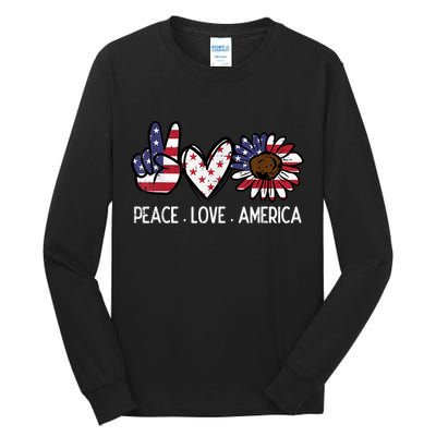 Peace Love America US Flag Fourth Womens 4th Of July Patriot Tall Long Sleeve T-Shirt