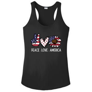 Peace Love America US Flag Fourth Womens 4th Of July Patriot Ladies PosiCharge Competitor Racerback Tank