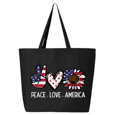 Peace Love America US Flag Fourth Womens 4th Of July Patriot 25L Jumbo Tote