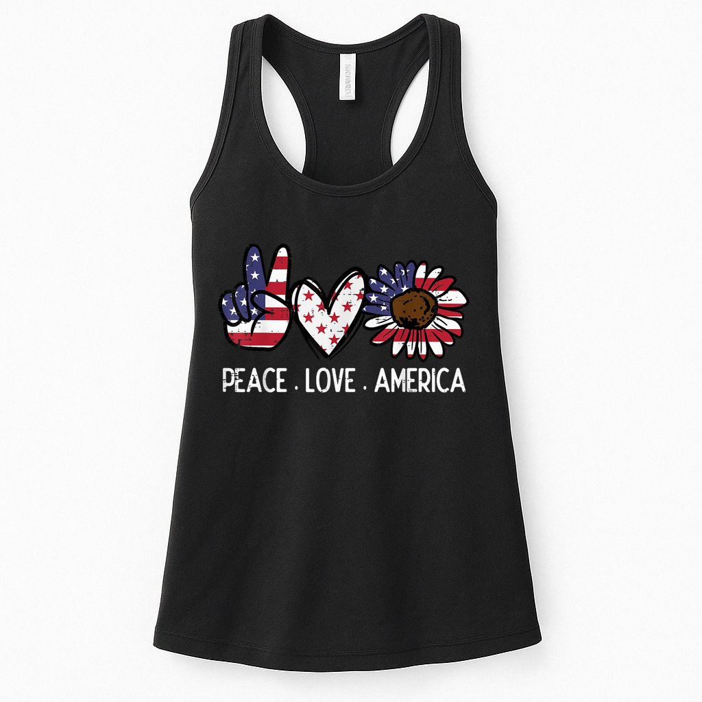 Peace Love America US Flag Fourth Womens 4th Of July Patriot Womens Tank Top