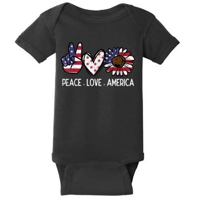 Peace Love America US Flag Fourth Womens 4th Of July Patriot Baby Bodysuit