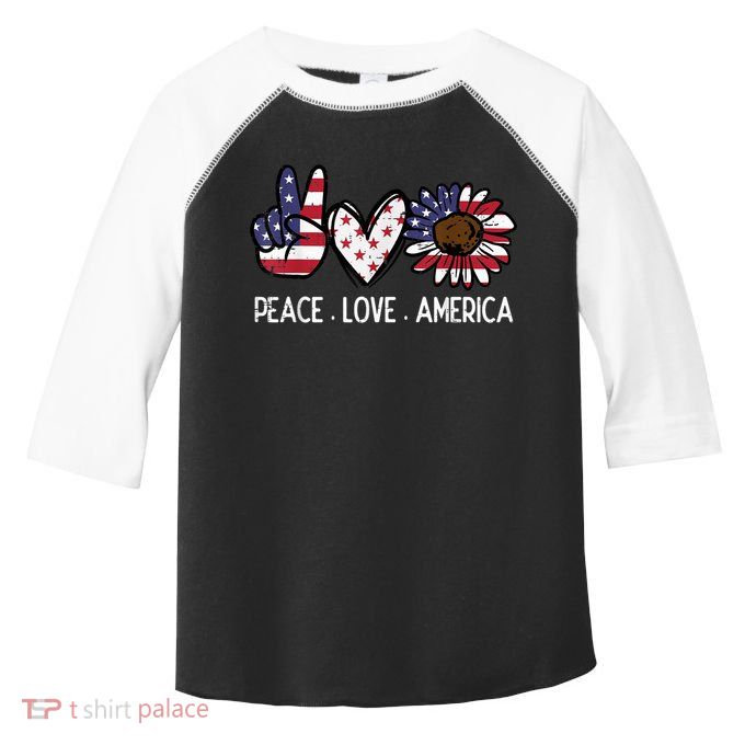 Peace Love America US Flag Fourth Womens 4th Of July Patriot Toddler Fine Jersey T-Shirt