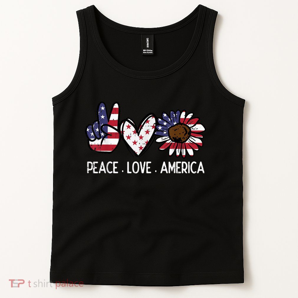 Peace Love America US Flag Fourth Womens 4th Of July Patriot Tank Top