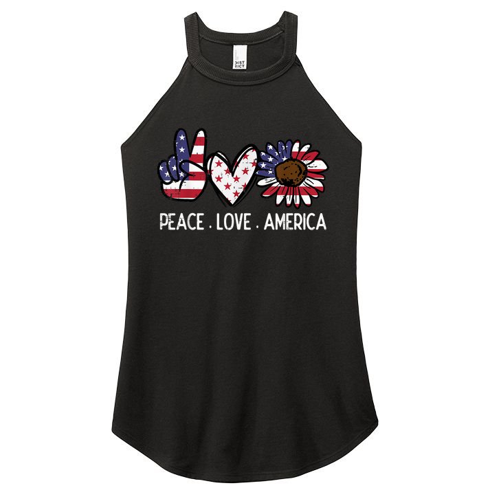 Peace Love America US Flag Fourth Womens 4th Of July Patriot Women's Perfect Tri Rocker Tank