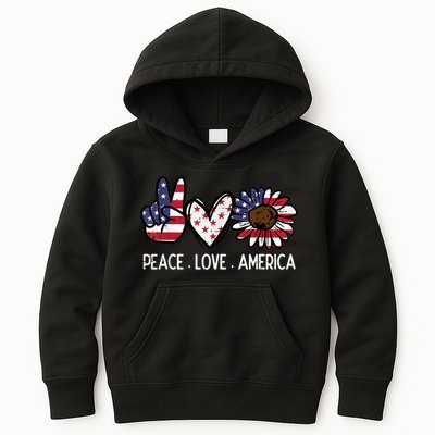 Peace Love America US Flag Fourth Womens 4th Of July Patriot Kids Hoodie