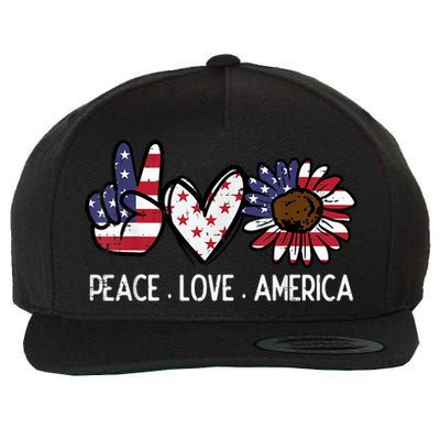 Peace Love America US Flag Fourth Womens 4th Of July Patriot Wool Snapback Cap