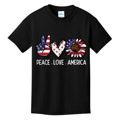 Peace Love America US Flag Fourth Womens 4th Of July Patriot Kids T-Shirt