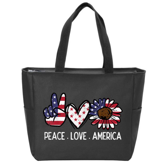 Peace Love America US Flag Fourth Womens 4th Of July Patriot Zip Tote Bag