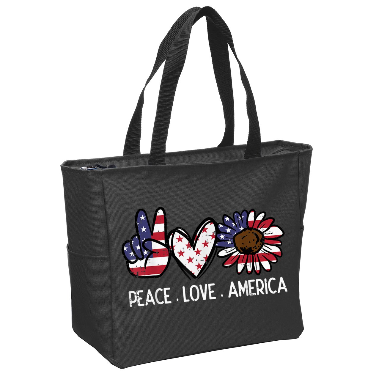 Peace Love America US Flag Fourth Womens 4th Of July Patriot Zip Tote Bag